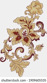 Antique style gold flowers, leaves. Decorative elegant luxury design. golden elements in baroque, rococo style pattern.