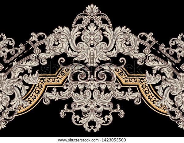 Antique style gold flowers, leaves.   Decorative\
elegant luxury design.golden elements in baroque, rococo\
style.seamless vintage\
pattern.