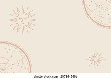 Antique Sun With Face And Astrological Star Map Beige Background