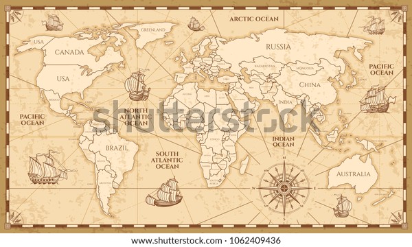 国境を持つ古い世界地図 古い世界のビンテージ地図 グランジアメリカ