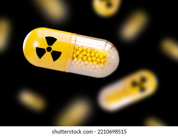 Anti-Radiation Pills, Iodine tablets, tablets for radiation protection. Potassium iodine tablet protecting against the dangers of accidental exposure to radioactivity. Nuclear threats. 3D Illustration