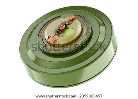 Anti-tank blast mine, 3D rendering isolated on white background