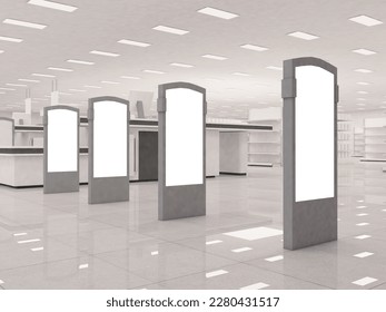 anti-theft alarm detector at the entrance of the shopping center grocery store or super market with blank poster. 3d rendering illustration - Powered by Shutterstock