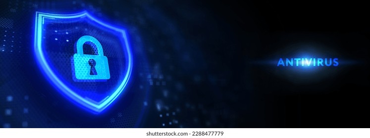 Antivirus Cyber security Data protection Technology concept on virtual screen. 3d illustration