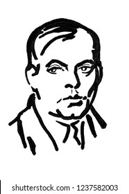 Antoine De Saint-Exupéry, A French Writer And Pilot, The Author Of The Little Prince, A Hand Drawn Portrait By A Pen