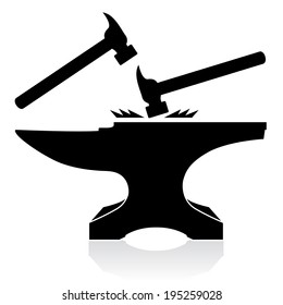 Anvil & Hammer; Construction Materials and Hand Tools on White Background