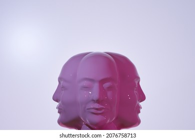 Anxiety Concept- Three Human Heads Stuck Together - 3d Rendering