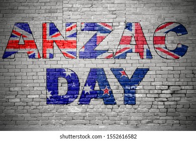 Anzac Day Australian And New Zealand Army Corps (ANZAC) Graffiti On Brick Wall