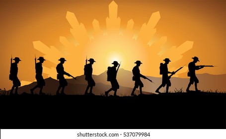 Anzac Day Australian New Zealand Soldiers Stock Illustration 537079984 ...