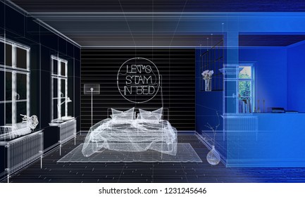 Apartment, 3D rendering project, Interior, Bedroom, Luxury, 3d illustration