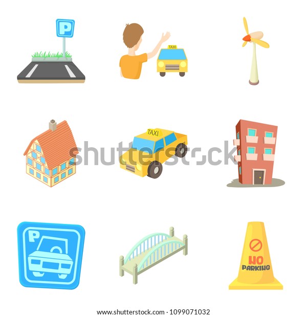 Apartment house icons set.\
Cartoon set of 9 apartment house icons for web isolated on white\
background