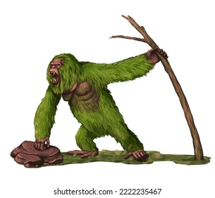 Ape-like Creature - Yeti. Giant Primate The Abominable Snowman. Digital Illustration.