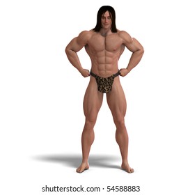 the apeman out of the jungle. 3D rendering with clipping path and shadow over white
