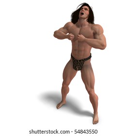 the apeman out of the jungle. 3D rendering with clipping path and shadow over white