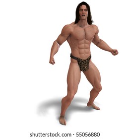 the apeman out of the jungle. 3D rendering with clipping path and shadow over white