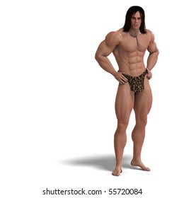 the apeman out of the jungle. 3D rendering with clipping path and shadow over white