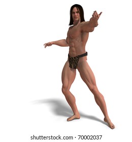 the apeman out of the jungle. 3D rendering with clipping path and shadow over white