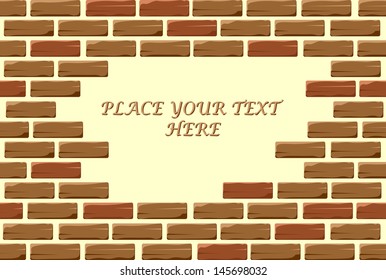 Aperture in brick wall for text, vector illustration