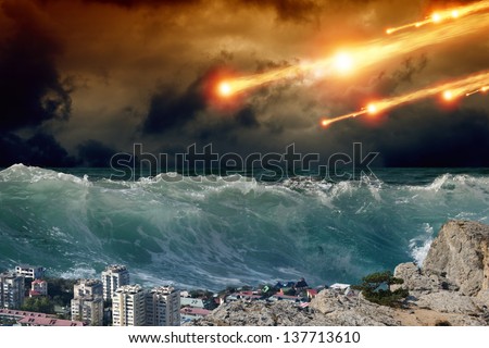 apocalyptic background giant tsunami waves smallのイラスト素材