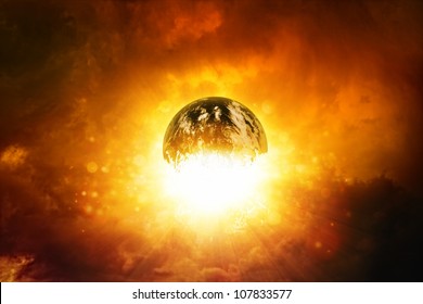 Apocalyptic Background - Planet Earth Exploding, Armageddon Illustration, End Of Time. Elements Of This Image Furnished By NASA