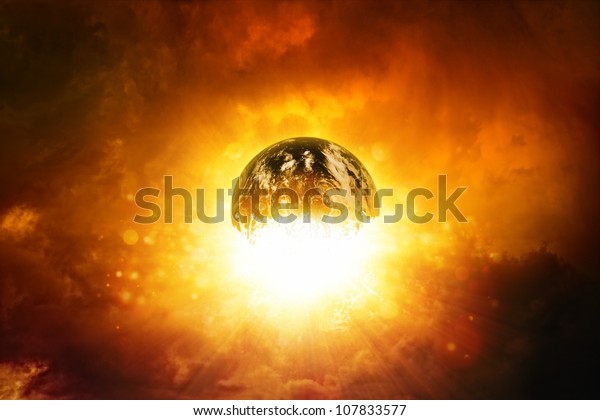 Apocalyptic Background Planet Earth Exploding Armageddon Stock Illustration