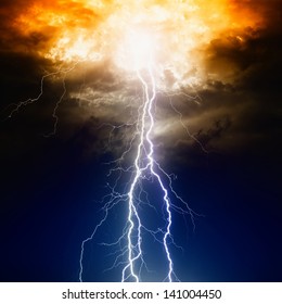 Apocalyptic dramatic background - lightnings in dark sky, judgment day