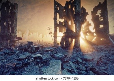 Apocalyptic Sunset. Creative 3D Illustration