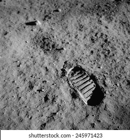 Apollo 11 Boot Print On The Moon. July 20, 1969.