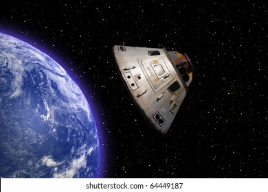 Apollo 13 Space Capsule Orbiting Earth In Space