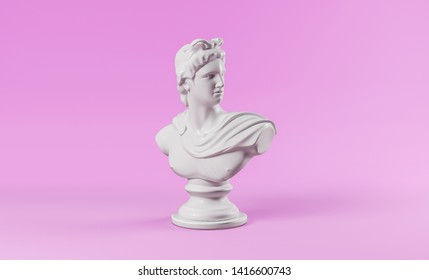 Apollo statue background concept. Vapor wave style background. 3D rendering.