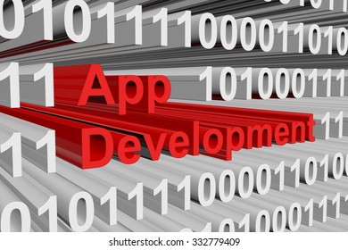app development is presented in the form of binary code 3d illustration