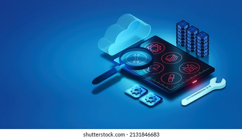 App Maintenance Services and Application Testing Services Concept -  Tools and Methods to Test and Maintain Applications - 3D Illustration