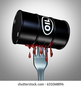 Appetite For Oil Fuel And Demand For Petroleum Products As A Fork Inside A Barrel Of Petrochemical Or Crude As A 3D Illustration.