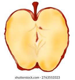 The apple was cut in half lengthwise.