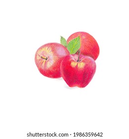 Apple Drawing With Color Pencil. Hand Drawing.