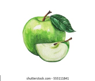 apple painted in watercolor