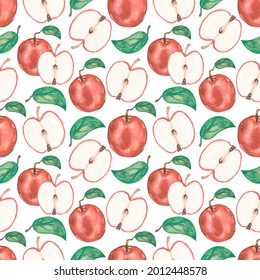Apple Seamless Pattern, Watercolor Red Fruit Paper, Eco Food paper digital download, fabric fruit print, organic botanical repeat pattern