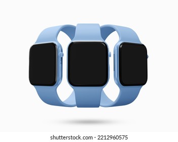 Apple Smart Watch Mockup. New Apple Smart Watch Black Display Screen With Blue Wrist Band. Smart Fitness Digital Clock. 3d Rendered Illustration.