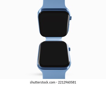 Apple Smart Watch Mockup. New Apple Smart Watch Black Display Screen With Blue Wrist Band. Smart Fitness Digital Clock. 3d Rendered Illustration.