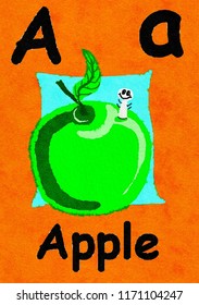 Apple Watercolour Cartoon Painting Apple Worm Stock Illustration ...