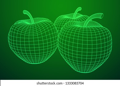 Apple wireframe low poly mesh 3d render illustration.
