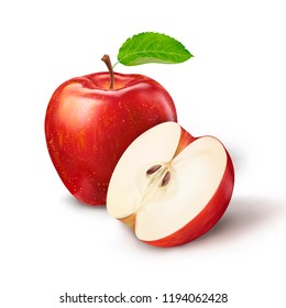 白い背景にリンゴと断面 のイラスト素材
