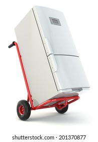 Appliance Delivery. Hand Truck And Fridge. 3d