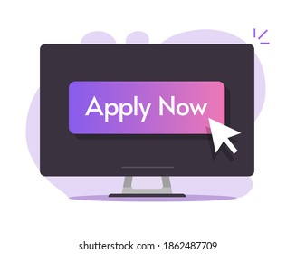 Apply Now Online Digital Button On Computer Pc Screen With Cursor Pointer Mouse Arrow Design Illustration Image