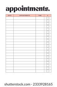 Appointment planner digital planning insert sheet printable page template
