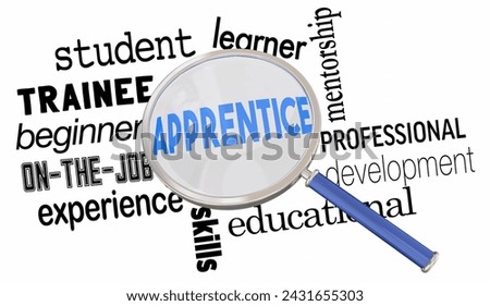 Apprentice Magnifying Glass Professional Development On Job Learning Skills 3d Illustration