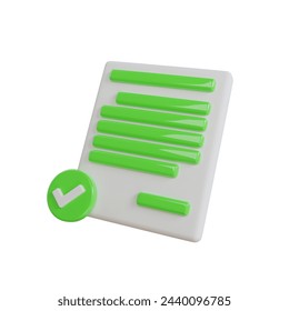 Approve Document 3D Icon. Complete Task 3D Illustration
