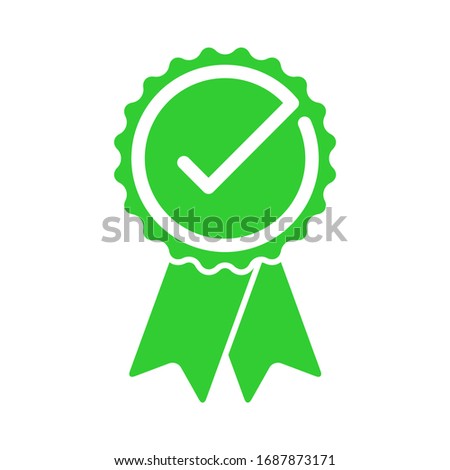 Approved certified rosette icon in flat style. Accredited and recommended medal symbol isolated on white background