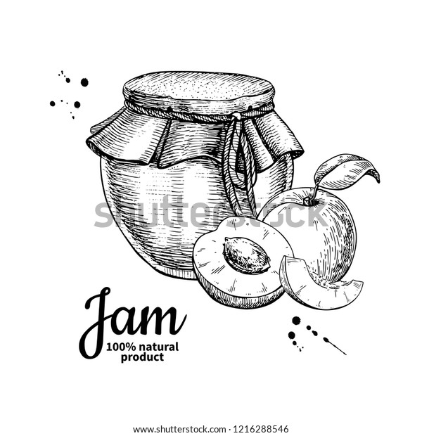 Download Apricot Jam Glass Jar Drawing Fruit Stock Illustration 1216288546 PSD Mockup Templates