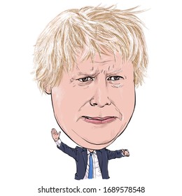 April 1, 2020 Caricature of England Prime Minister Alexander Boris de Pfeffel Johnson, Boris Johnson, an Portrait Drawing Illustration.